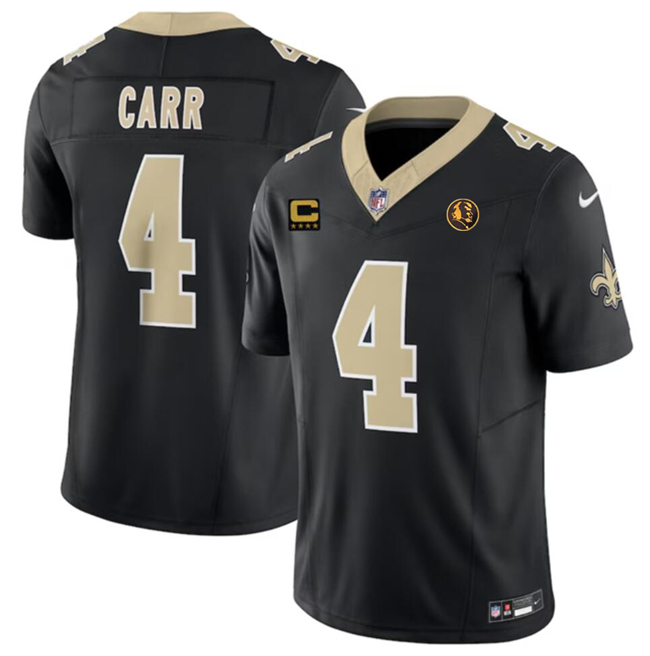 Men's New Orleans Saints #4 Derek Carr Black 2023 F.U.S.E. With 4-star C Patch And John Madden Patch Vapor Limited Football Stitched Jersey